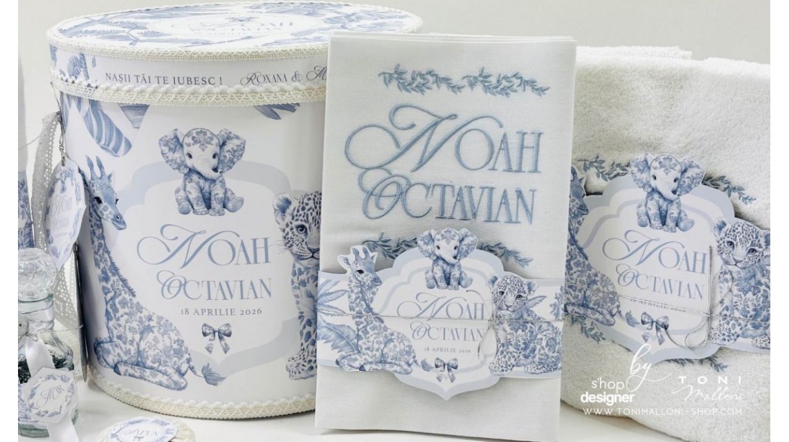 Trusou botez Safari Bleu personalizat băiat – tematică jungle elegantă 15